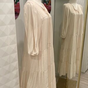 Gentle Fawn Cream Ivory Tiered Peasant Boho Maxi Dress 3/4 Sleeves